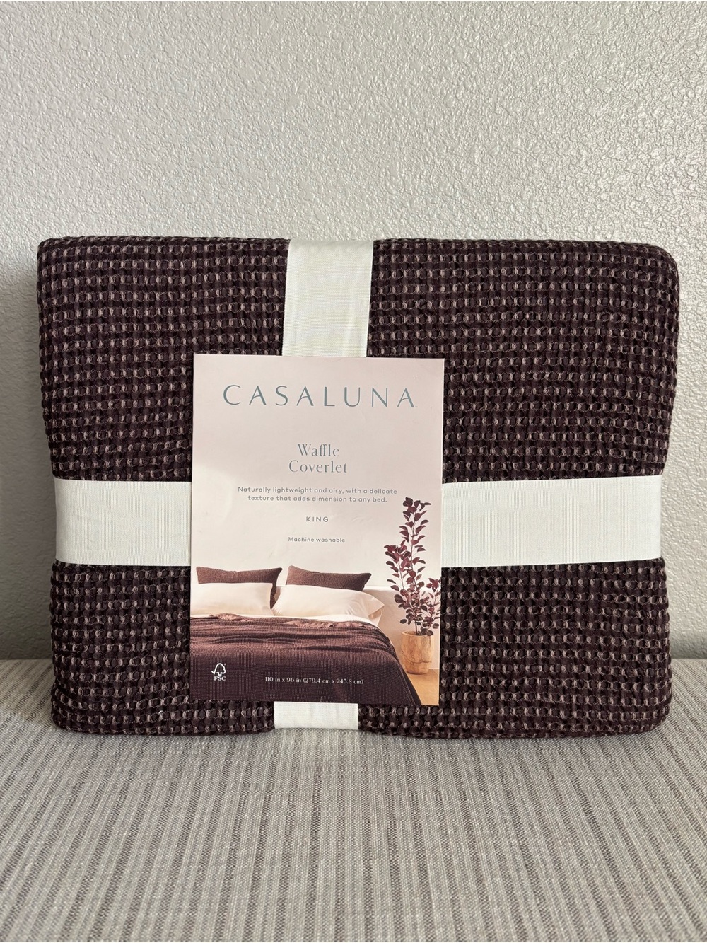 NWT King Textured Waffle Coverlet Dark Fig - Casaluna